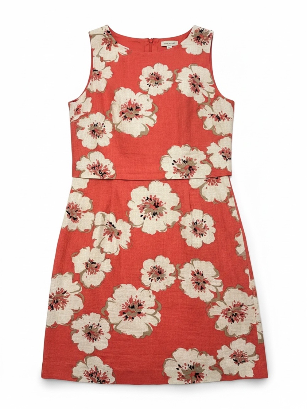 IVANKA TRUMP LINEN BLEND FLORAL DRESS CORAL ORANGE CREAM SIZE 12